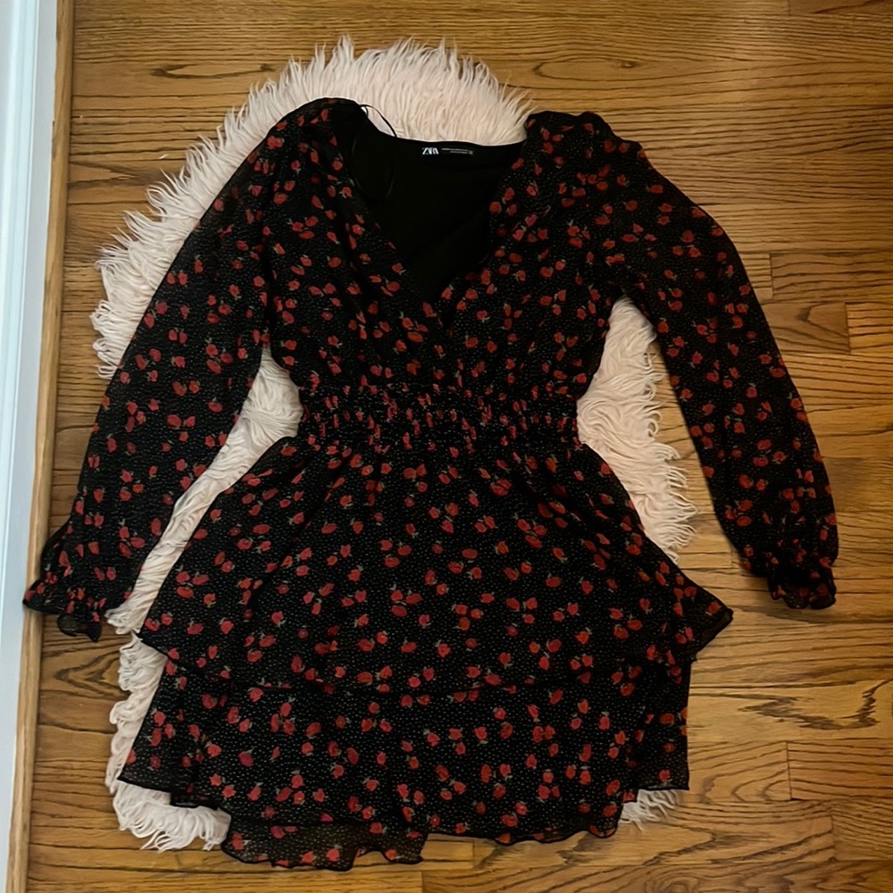 Zara mini black and red floral dress